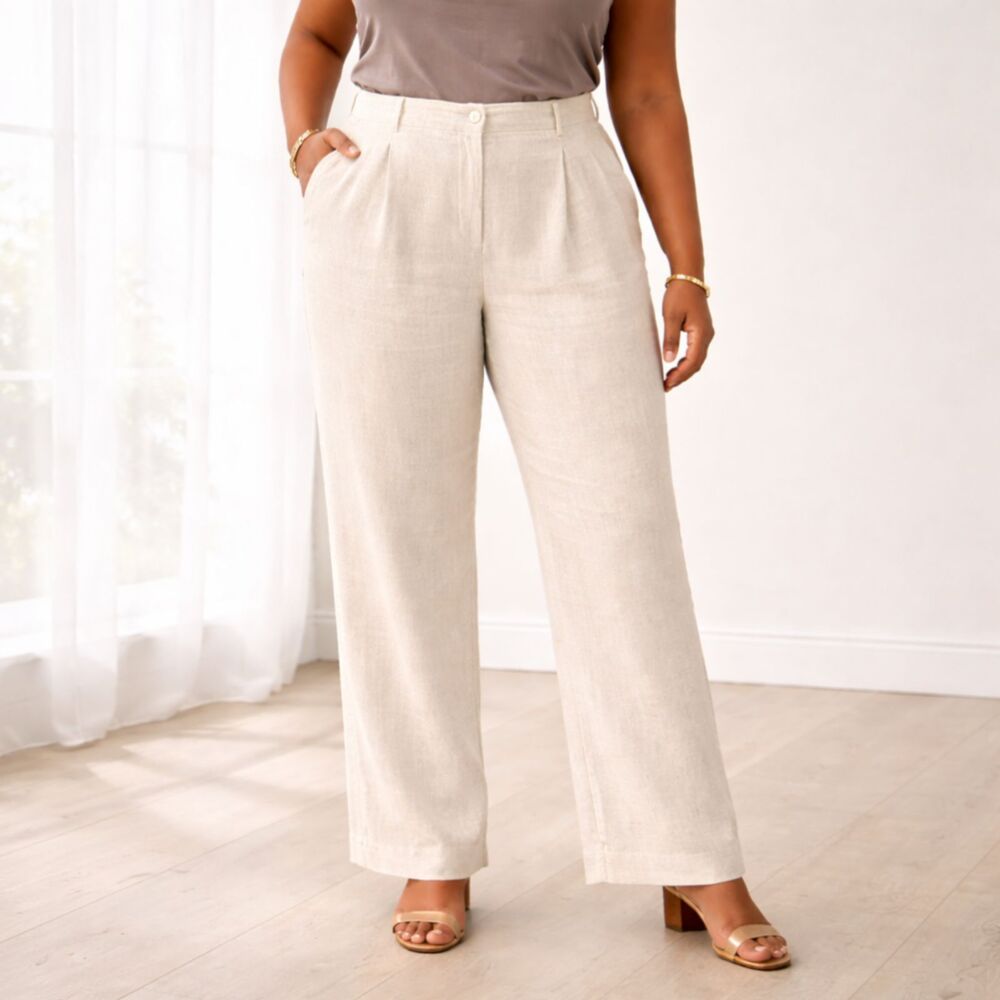 SAG HARBOR WOMAN Cream Linen Blend Pants 18W Plus Size Resort Chic